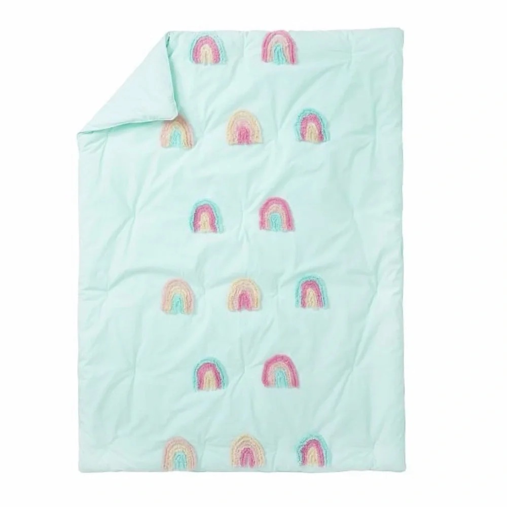 Pottery Barn Candlewick Mint Rainbow Appliqué Comforter - Pink, Blue, Yellow